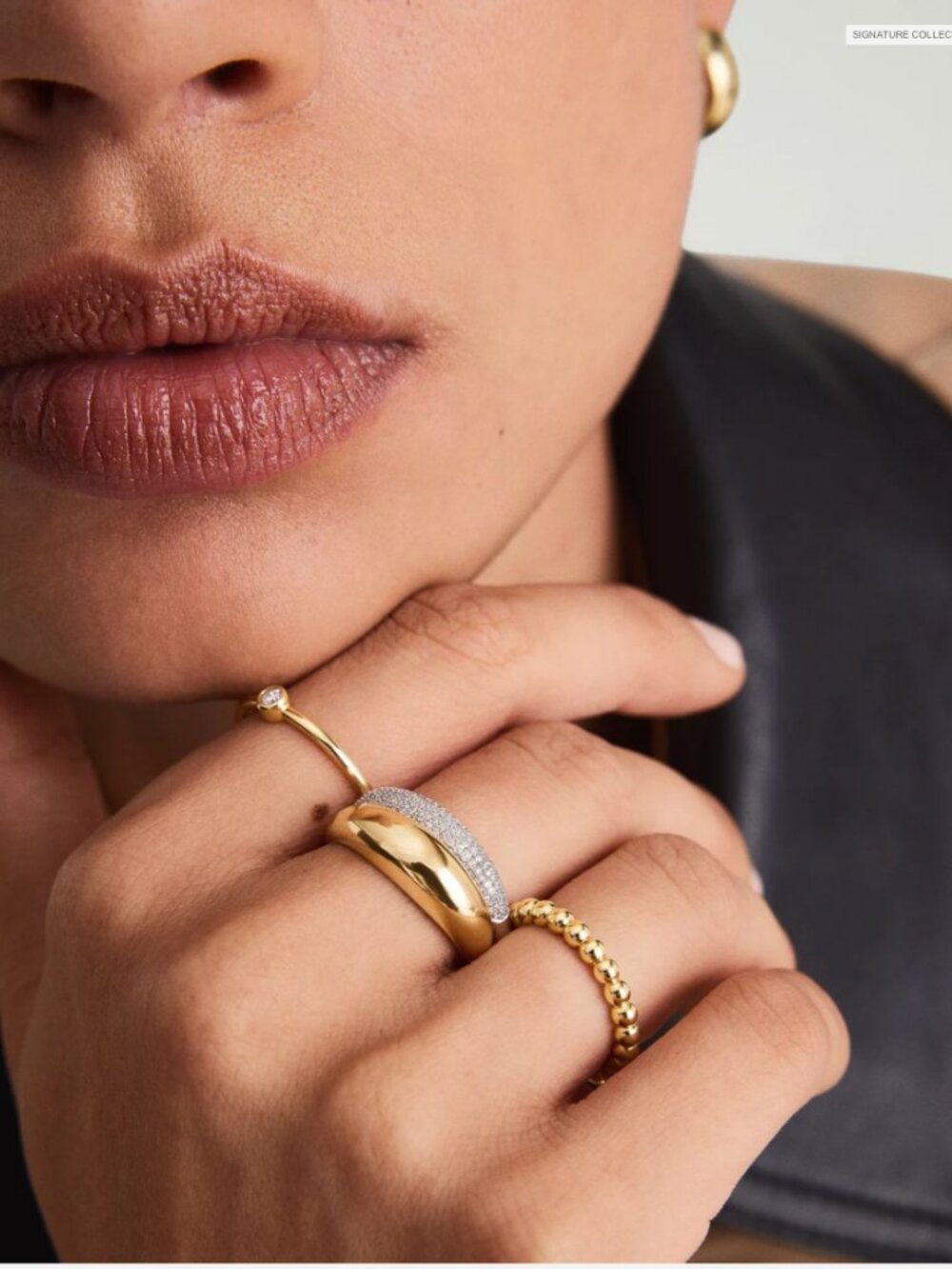 NWT Mejuri 14K Solid Gold Pavé Diamond Thin Dôme Ring